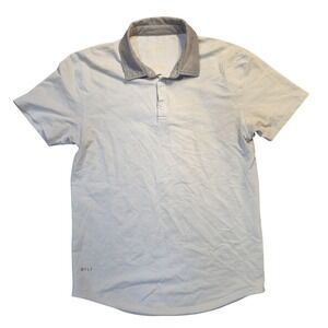 BYLT Basics Men Drop-Cut Polo Shirt White Gray Microdot Perforated Size M